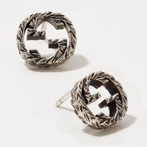 Gucci Interlocking G 10mm Stud Earrings in Aged Silver
